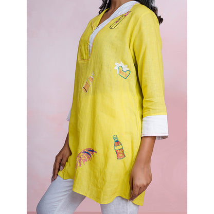 The House of Hemp Lazy Dawn Yellow Tunic with Pant (Set of 2)