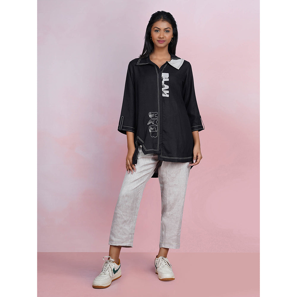 The House of Hemp Blah Blah Black Shirt with Pant (Set of 2)