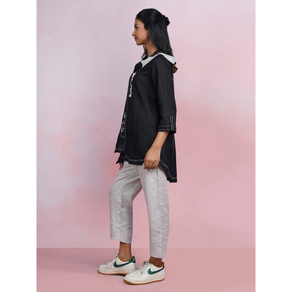 The House of Hemp Blah Blah Black Shirt with Pant (Set of 2)