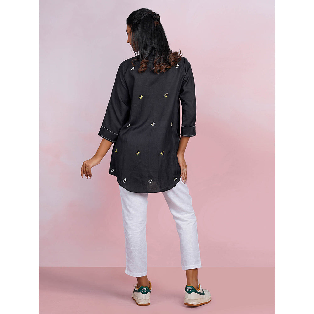 The House of Hemp Dune Cactus Black Shirt with Pant (Set of 2)