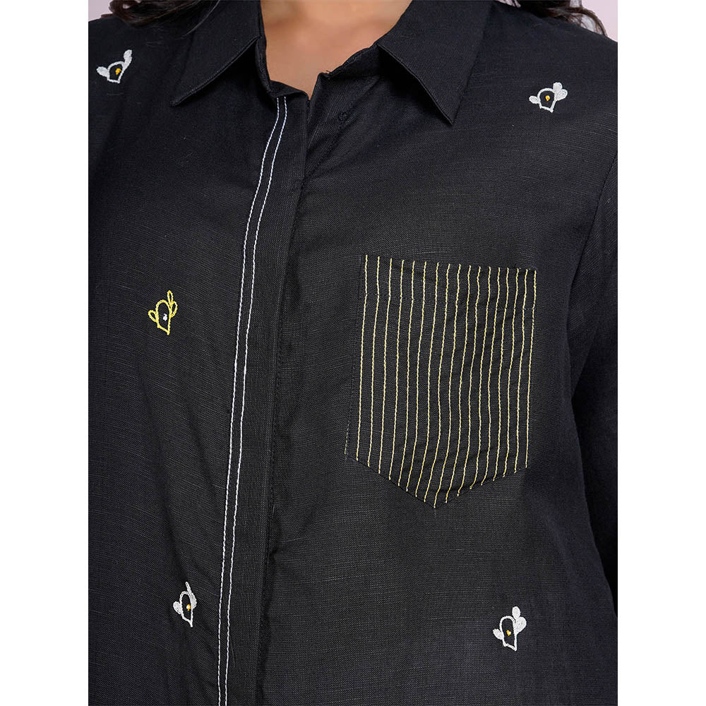 The House of Hemp Dune Cactus Black Shirt with Pant (Set of 2)