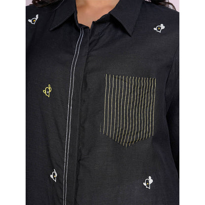 The House of Hemp Dune Cactus Black Shirt with Pant (Set of 2)