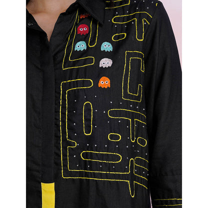 The House of Hemp Midnight Pac-Man Black Shirt with Pant (Set of 2)
