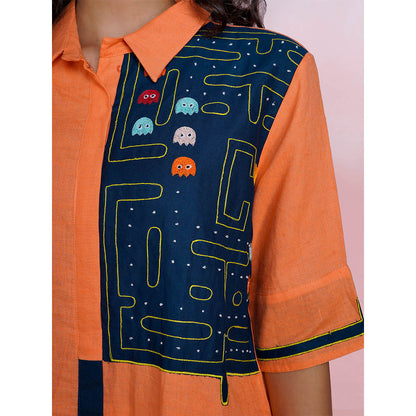 The House of Hemp Sunset Pac-Man Orange Shirt with Pant (Set of 2)