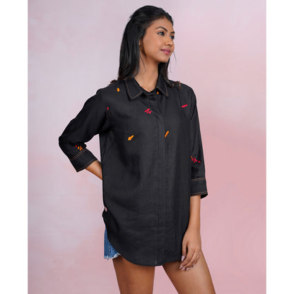 The House of Hemp Midnight Stacks Embroidered Shirt