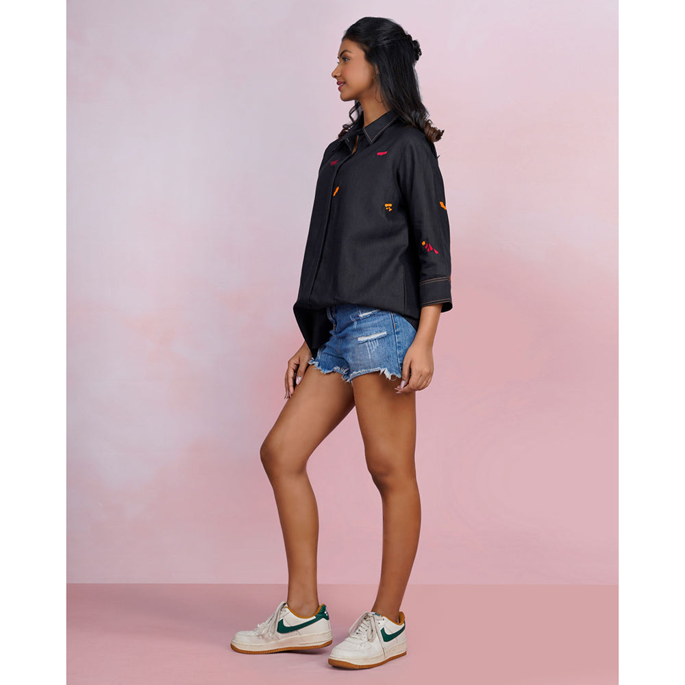 The House of Hemp Midnight Stacks Embroidered Shirt