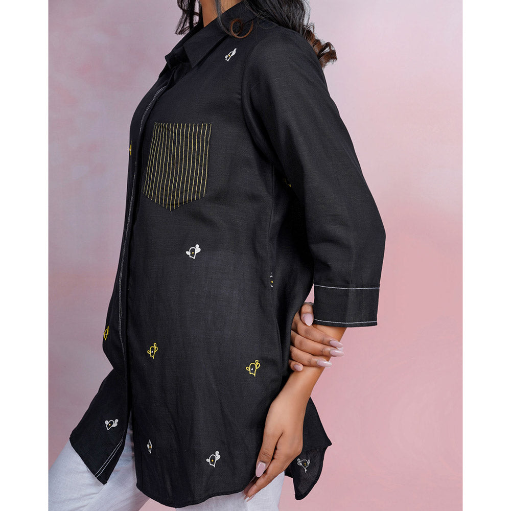 The House of Hemp Dune Cactus Embroidered Shirt
