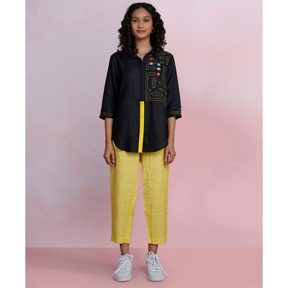 The House of Hemp Midnight Pac-Man Embroidered Shirt