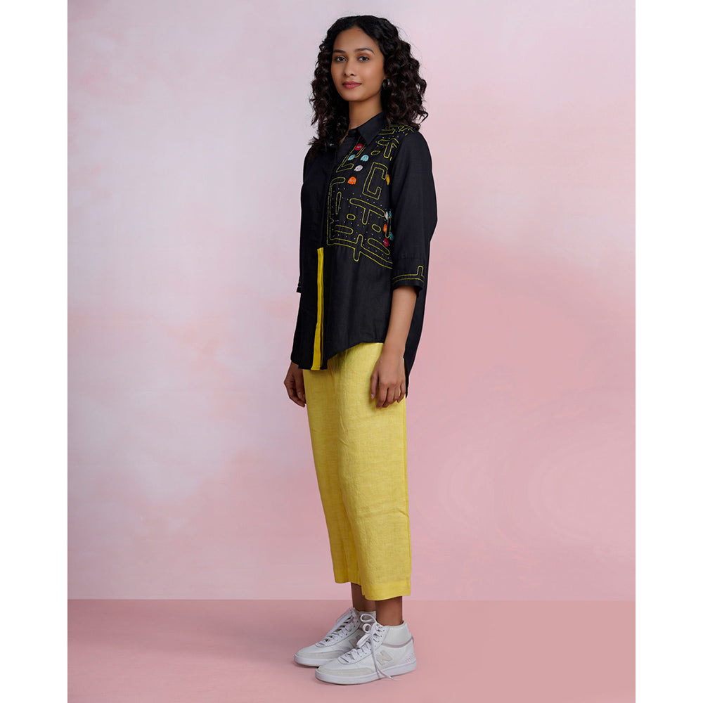 The House of Hemp Midnight Pac-Man Embroidered Shirt