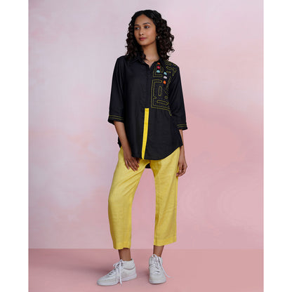 The House of Hemp Midnight Pac-Man Embroidered Shirt