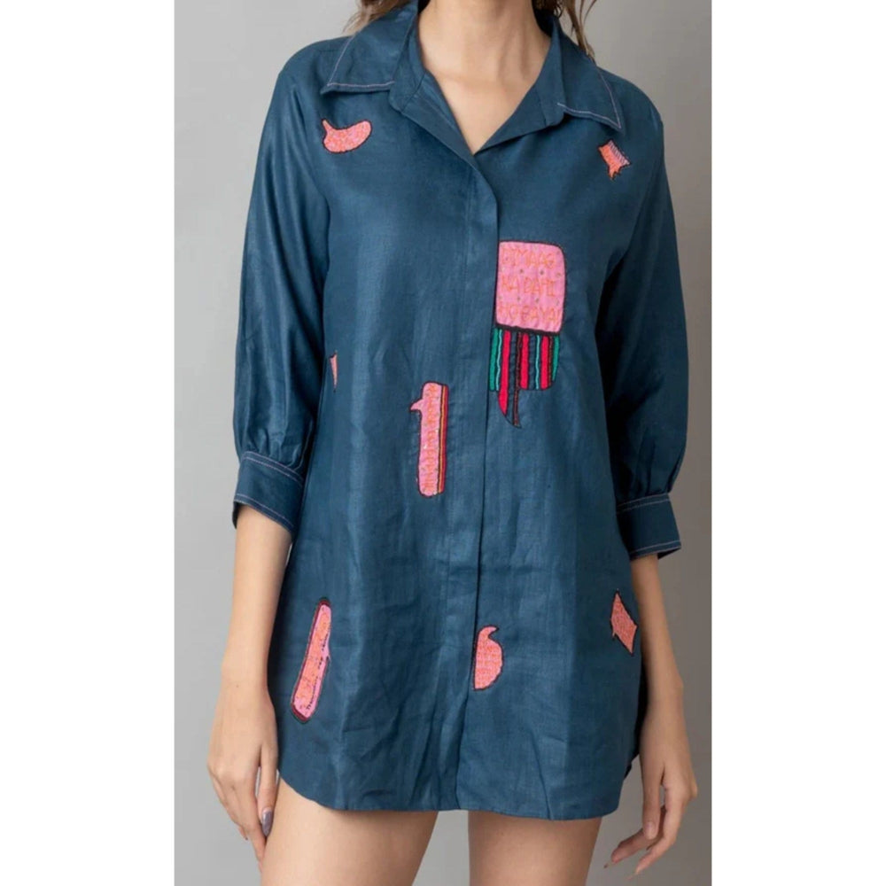The House of Hemp Blue Overthinking Long Shirt