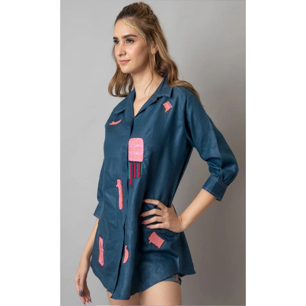 The House of Hemp Blue Overthinking Long Shirt