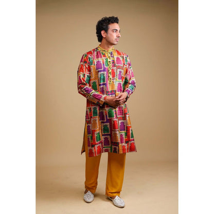 THETAA Multi-Colour Mirror Work Kurta with Pyjama (Set of 2)