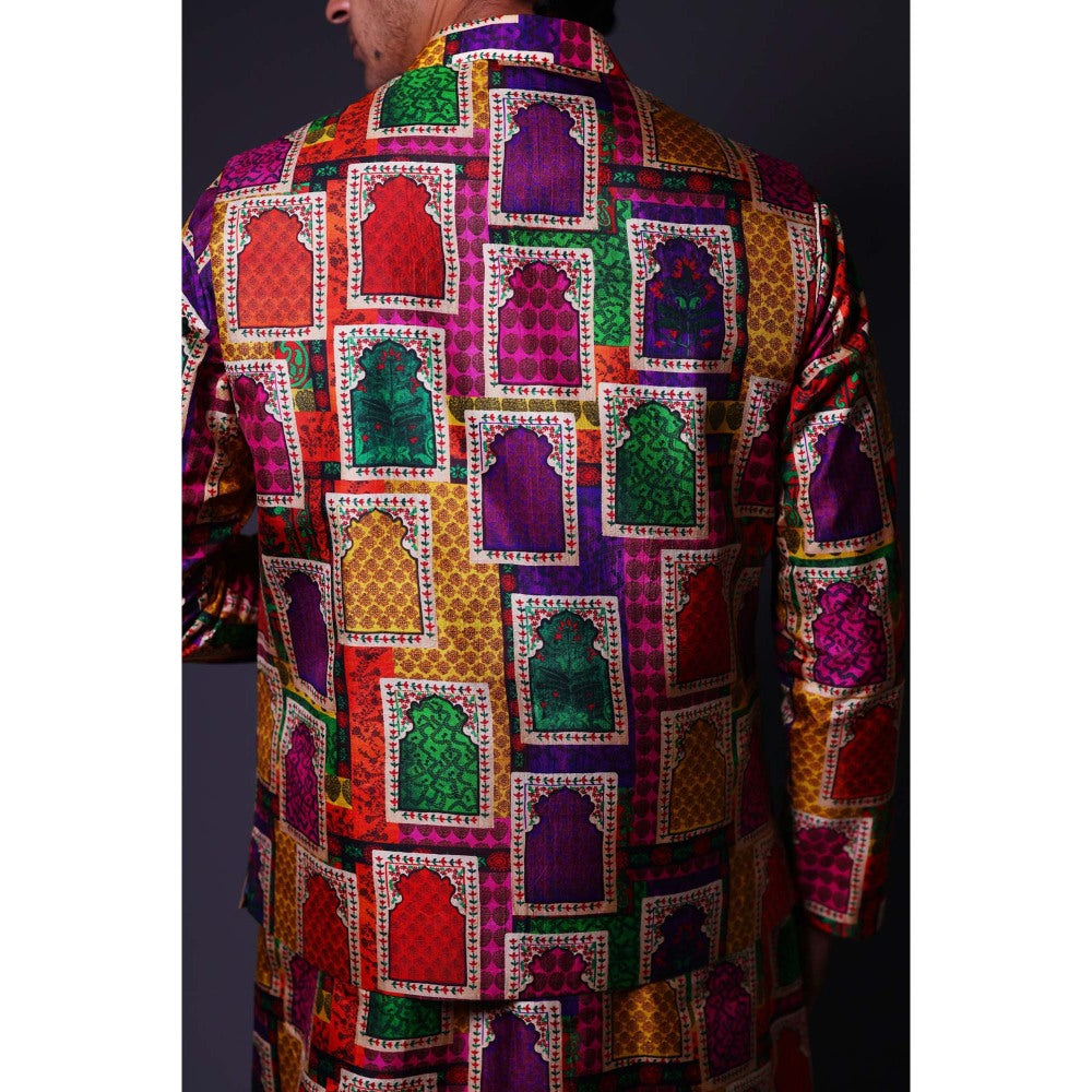 THETAA Multi-Colour Nehru Jacket with Asymmetrical Kurta and Pant (Set of 3)