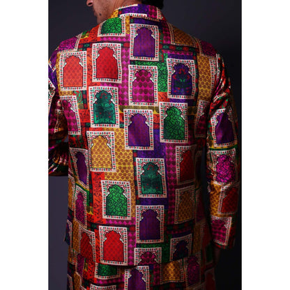 THETAA Multi-Colour Nehru Jacket with Asymmetrical Kurta and Pant (Set of 3)