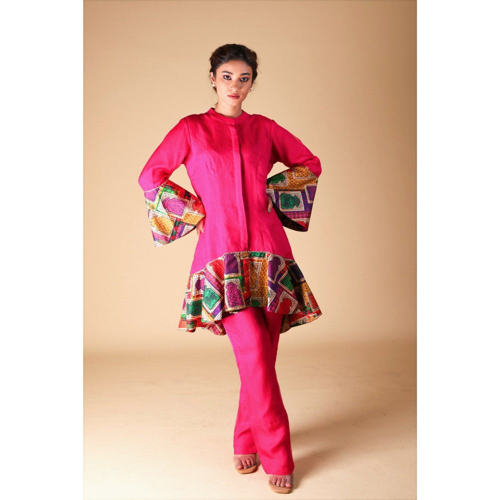 THETAA Pink Organza Kurta with Pant (Set of 2)
