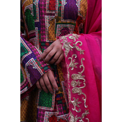 THETAA Pink Kalidar Kurta with Dhoti and Dupatta (Set of 3)