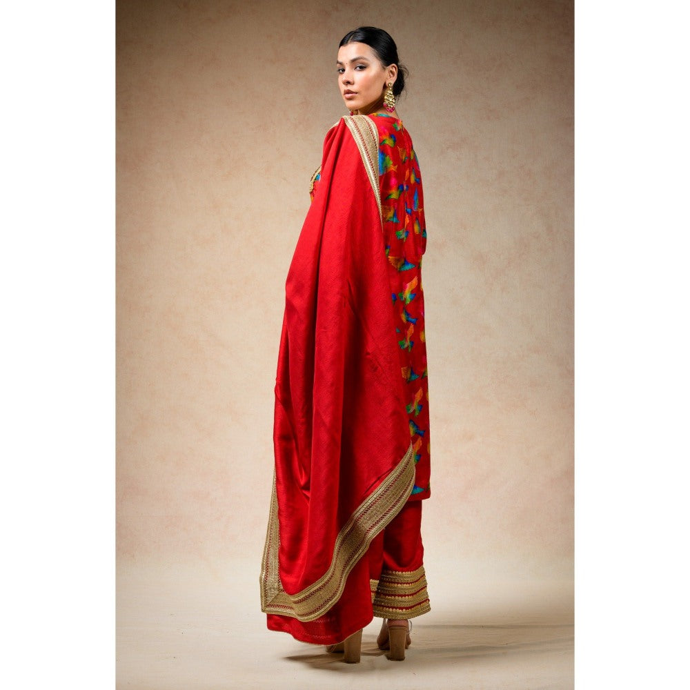 THETAA Red Kurta with Pant and Dupatta (Set of 3)