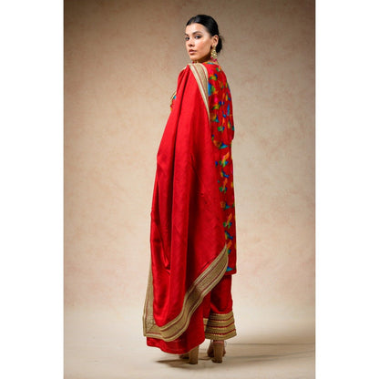 THETAA Red Kurta with Pant and Dupatta (Set of 3)