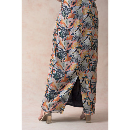 THETAA Multi-Colour Jungle Print Pleated Gown