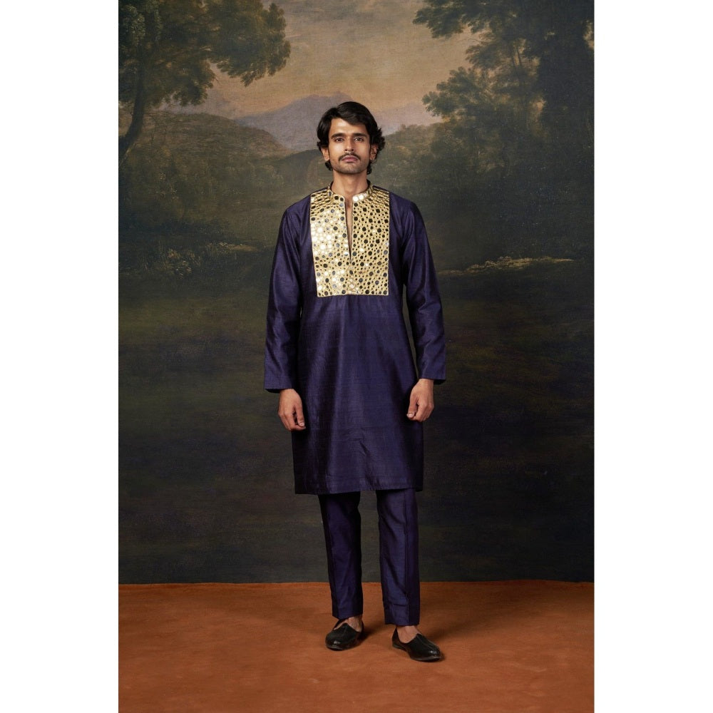 THETAA Men Purple Heavy Mirror Work Kurta with Pyjama