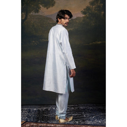 THETAA Men Light Blue Mirror Work Kurta with Churidar