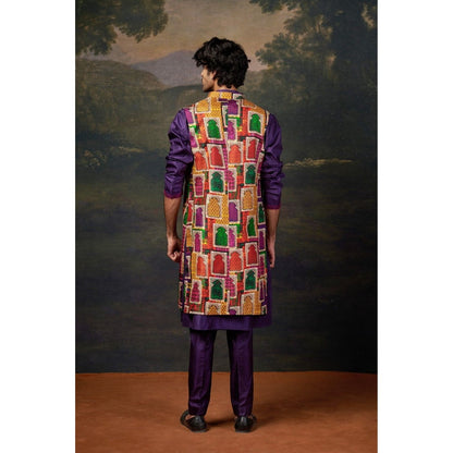 THETAA Men Purple Hand-Embroidered Kurta with Pyjama and Jacket
