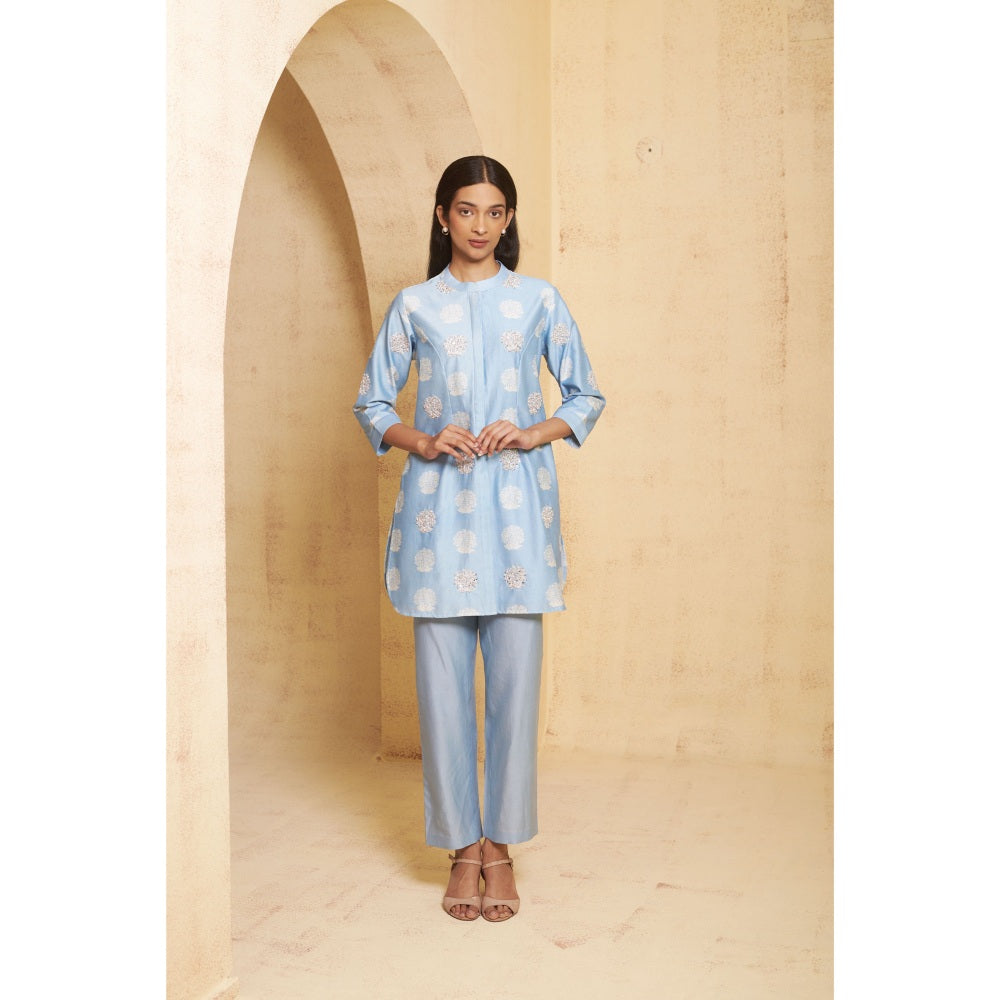 THETAA Womens Blue Embellished Co-Ord Set