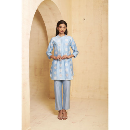 THETAA Womens Blue Embellished Co-Ord Set