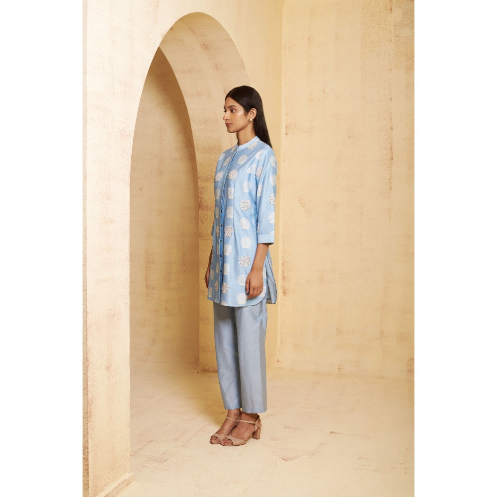 THETAA Womens Blue Embellished Co-Ord Set