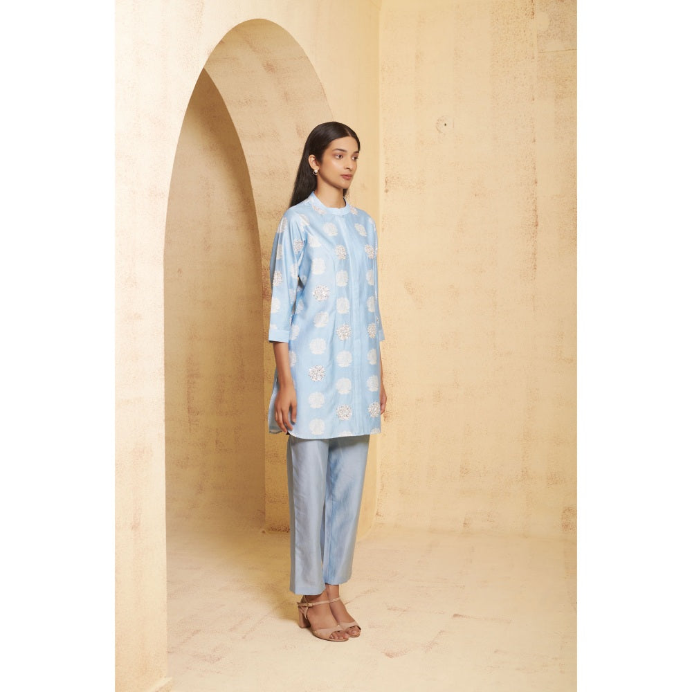THETAA Womens Blue Embellished Co-Ord Set