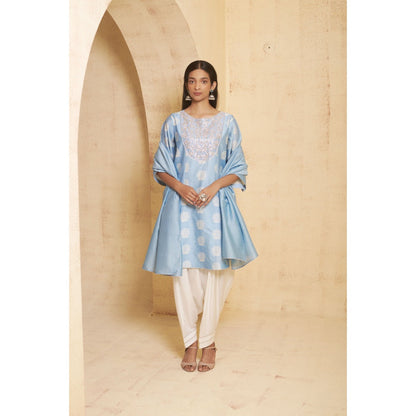 THETAA Womens Blue Floral Print Gota Work Kurta and Salwar