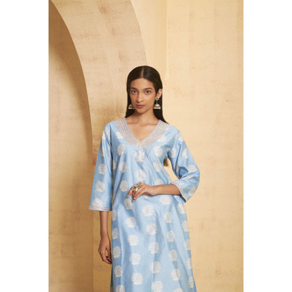 THETAA Womens Blue Floral Print Co-Ord Set