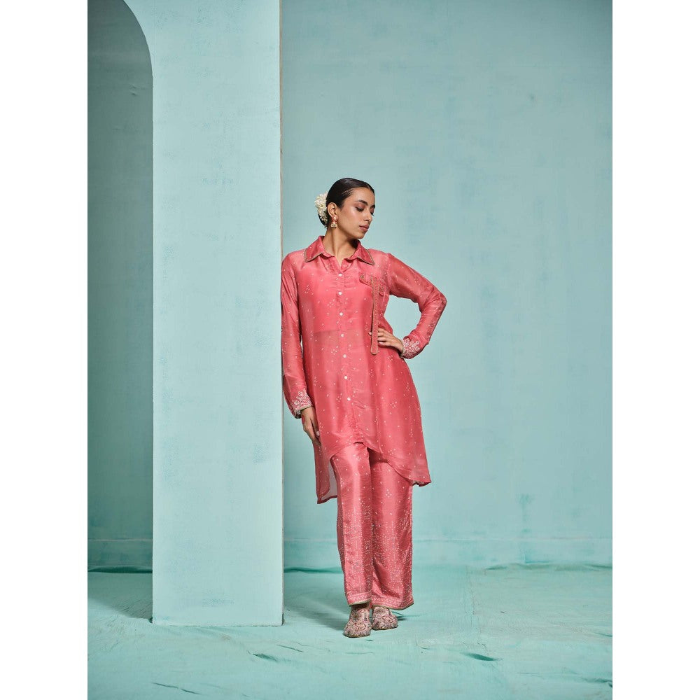 The Clothing Therapy Coral High-Low Kurta with Pant and Inner (Set of 3)