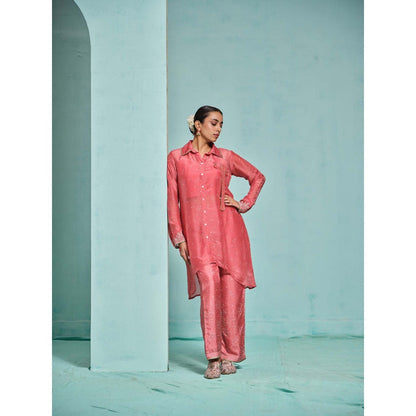 The Clothing Therapy Coral High-Low Kurta with Pant and Inner (Set of 3)