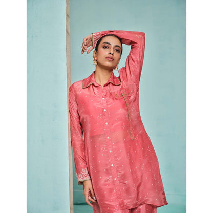 The Clothing Therapy Coral High-Low Kurta with Pant and Inner (Set of 3)