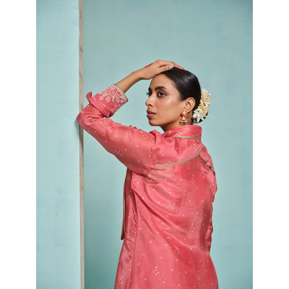 The Clothing Therapy Coral High-Low Kurta with Pant and Inner (Set of 3)