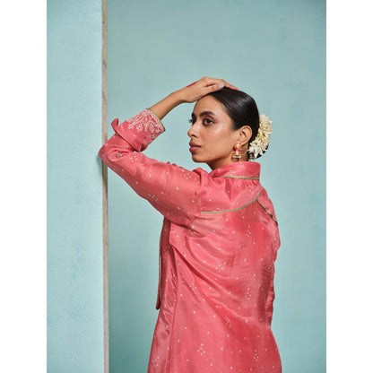The Clothing Therapy Coral High-Low Kurta with Pant and Inner (Set of 3)