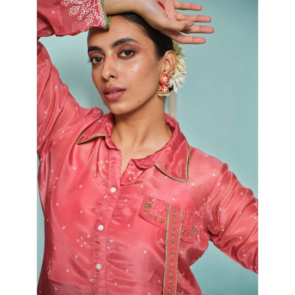The Clothing Therapy Coral High-Low Kurta with Pant and Inner (Set of 3)