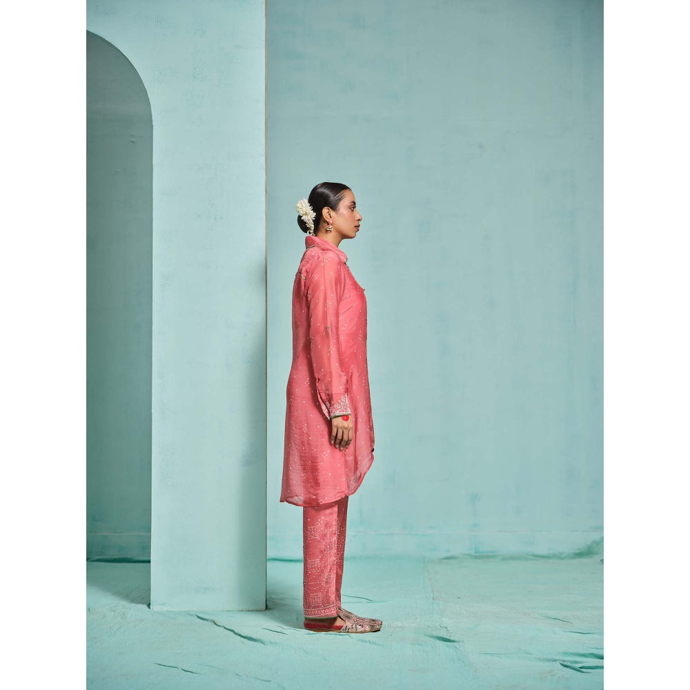 The Clothing Therapy Coral High-Low Kurta with Pant and Inner (Set of 3)