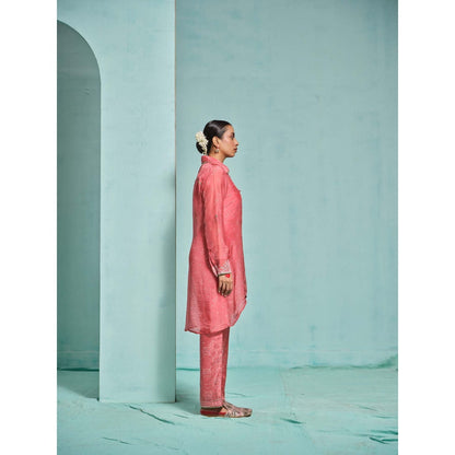 The Clothing Therapy Coral High-Low Kurta with Pant and Inner (Set of 3)