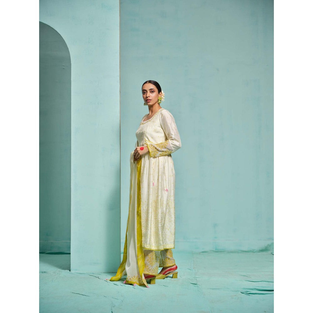 The Clothing Therapy Ivory Square Neck Kurta with Pant and Dupatta (Set of 3)