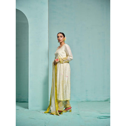 The Clothing Therapy Ivory Square Neck Kurta with Pant and Dupatta (Set of 3)