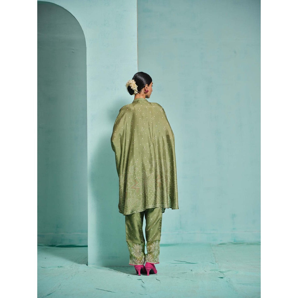 The Clothing Therapy Green Kaftan with Pant (Set of 2)