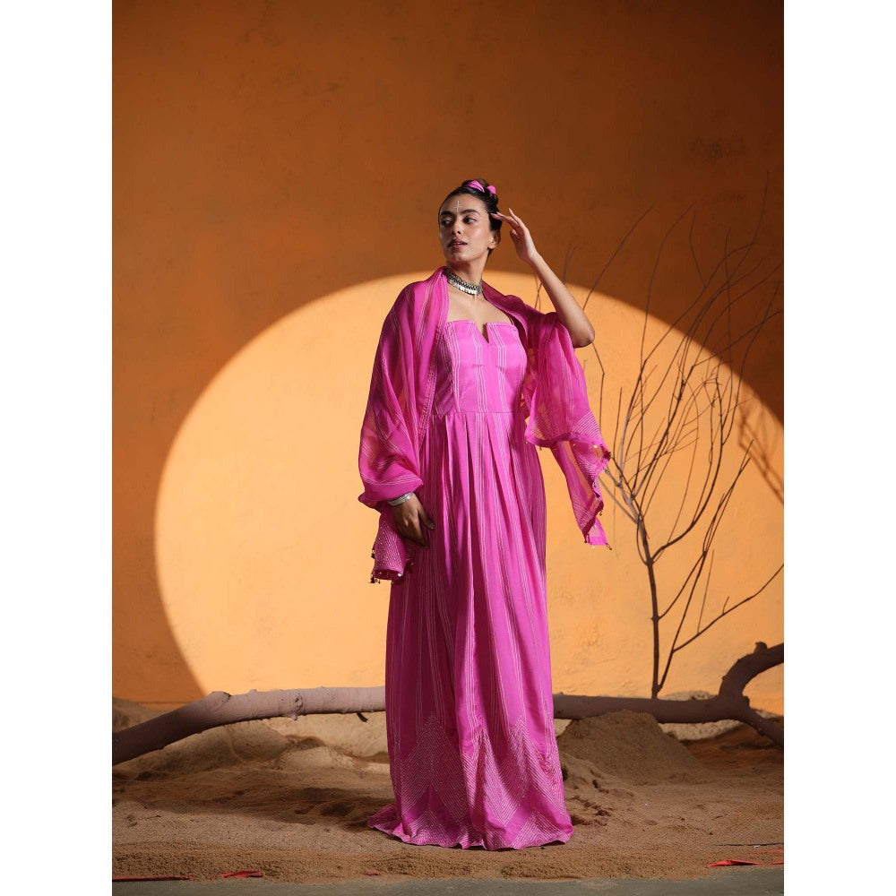 The Clothing Therapy Pink Corset Gown with Stole (Set of 2)