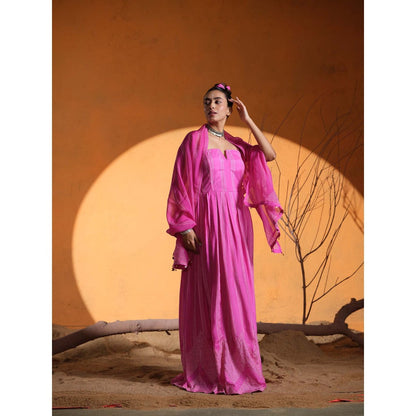 The Clothing Therapy Pink Corset Gown with Stole (Set of 2)