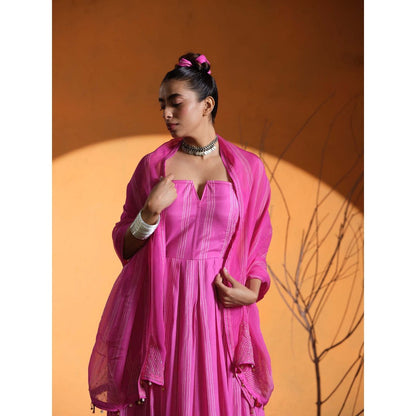 The Clothing Therapy Pink Corset Gown with Stole (Set of 2)