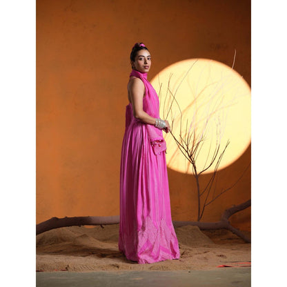 The Clothing Therapy Pink Corset Gown with Stole (Set of 2)