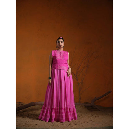 The Clothing Therapy Pink Noodle Strap Maxi with Crop Koti (Set of 2)