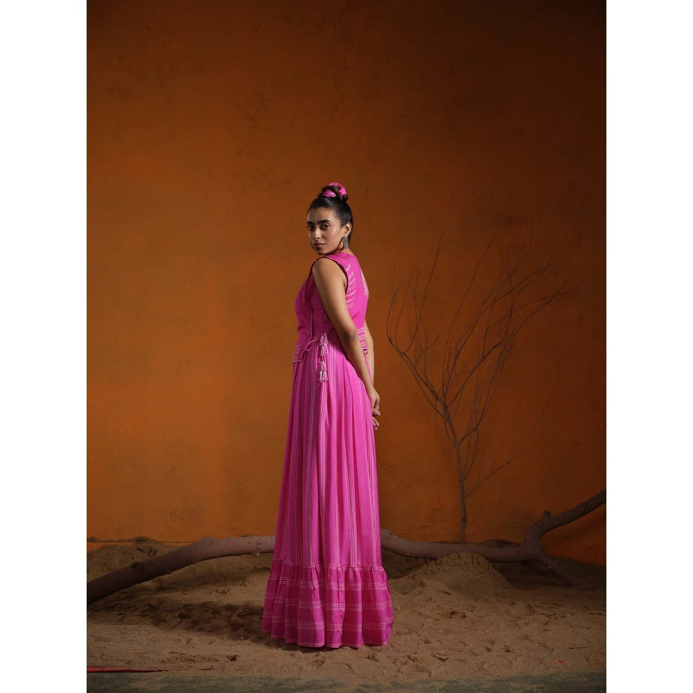 The Clothing Therapy Pink Noodle Strap Maxi with Crop Koti (Set of 2)